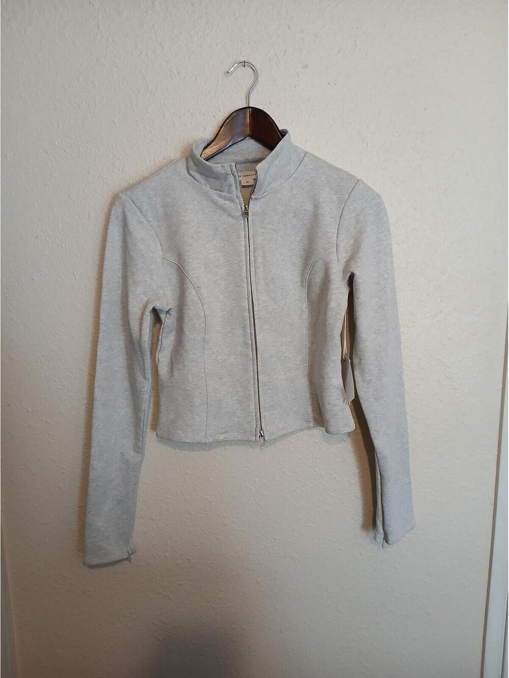 Good American Light Gray Zip-Up Jacket Size M